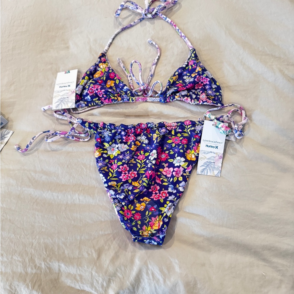 NWT Love Shack Fancy x Hurley Sunny Meadow Reversible Tie Bikini set size M